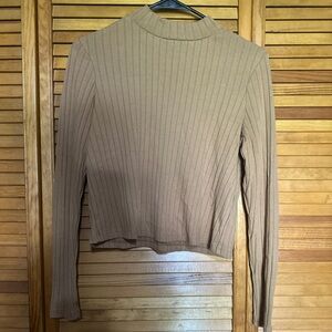 Old Navy Taupe Ribbed Long-Sleeve Crop Top